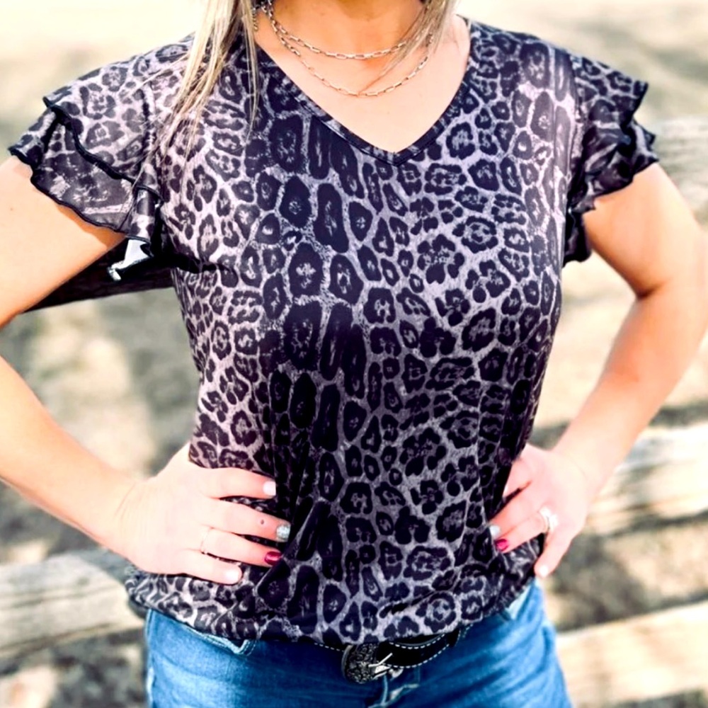 THE NIGHT LEOPARD TOP • Size 2XL • Black & Gray • NWT